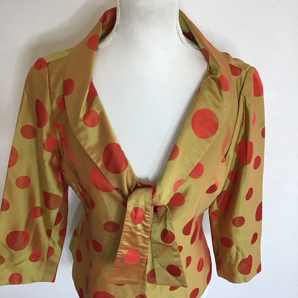 BANU PARIS Women Elegant Gold & Red Polka Dot Blouse Size 6 - Picture 5 of 10